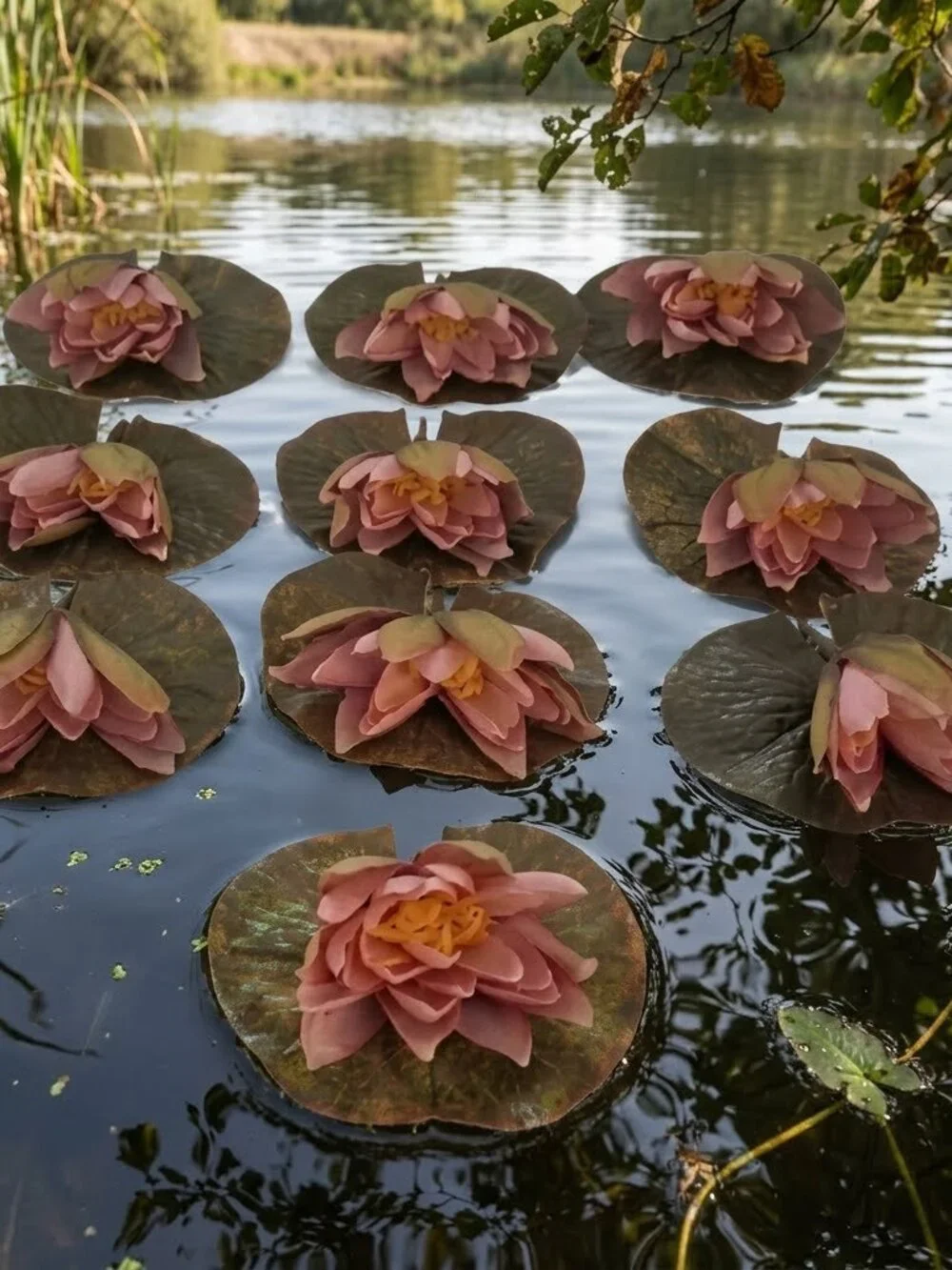 Handmade Pink Faux Water Lily Lotus Pond Picks Craft Floral Decor Set of 10